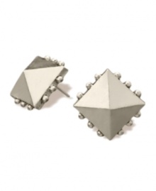 Simple studs with a touch of eccentricity. Earrings by RACHEL Rachel Roy feature a pyramid-shape design accented with dramatic studs. Crafted in worn white gold tone mixed metal. Simple studs with a touch of eccentricity. Earrings by RACHEL Rachel Roy feature a pyramid-shape design accented with dramatic studs. Crafted in worn white gold tone mixed metal.