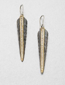 Sparkling white sapphires set in radiant 23k goldplating on a sterling silver feather base. White sapphires23k goldplated sterling silverSterling silverDrop, about 1.88Hook backImported Sparkling white sapphires set in radiant 23k goldplating on a sterling silver feather base. White sapphires23k goldplated sterling silverSterling silverDrop, about 1.88Hook backImported