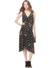 A chain link & lock print adds urban edge to this Rachel Rachel Roy chiffon dress -- perfect for a not-so-sweet spring look! A chain link & lock print adds urban edge to this Rachel Rachel Roy chiffon dress -- perfect for a not-so-sweet spring look!