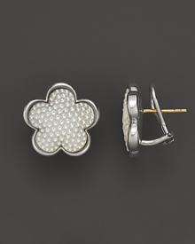 Beaded mother-of-pearl and sterling silver floral stud earrings from Lagos. Beaded mother-of-pearl and sterling silver floral stud earrings from Lagos.