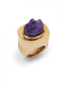 THE LOOKRectangle silhouetteOval druzy accentGoldplated brass settingTHE MEASUREMENTWidth, about .75Length, about 1ORIGINMade in USA THE LOOKRectangle silhouetteOval druzy accentGoldplated brass settingTHE MEASUREMENTWidth, about .75Length, about 1ORIGINMade in USA