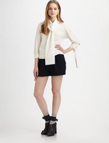 Breezy chiffon billows around the body in an effortless silhouette, finished with a wrap-front scarf and tied cuffs.Crewneck with scarf Tapered three-quarter sleeve with tie cuffs Concealed front zipper Wide hem About 21 from shoulder to hem Tencel, dry clean Imported Breezy chiffon billows around the body in an effortless silhouette, finished with a wrap-front scarf and tied cuffs.Crewneck with scarf Tapered three-quarter sleeve with tie cuffs Concealed front zipper Wide hem About 21 from shoulder to hem Tencel, dry clean Imported