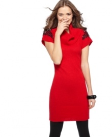 Rough and tough studs add instant attitude to this upgraded rendition of the classic sweater dress from Say What?. Rough and tough studs add instant attitude to this upgraded rendition of the classic sweater dress from Say What?.