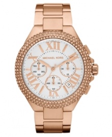 Crystal accents finish off this rosy timepiece from Michael Kors' Camille collection. Crystal accents finish off this rosy timepiece from Michael Kors' Camille collection.