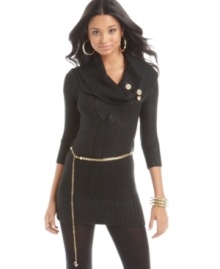 Baby Phat adds sassy style to a sweater dress with an adjustable chain belt!