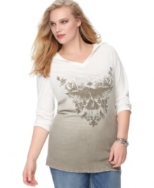 Snag a stylish weekend look with Seven7 Jeans' three-quarter sleeve plus size hoodie, finished by an embellished print. Snag a stylish weekend look with Seven7 Jeans' three-quarter sleeve plus size hoodie, finished by an embellished print.