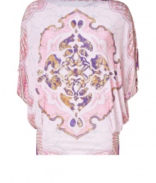 Hippie style goes haute with this boho-inspired printed dolman sleeve top from Emilio Pucci - Bateau neck, short draped dolman sleeves, oversized silhouette with wide banded hem, all-over print - Style with skinny jeans or leather leggings and peep-toe booties