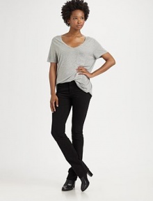 Classic rail-straight denim, finished with a flattering medium rise.THE FITFitted through hips and thighsMedium rise, about 7Inseam, about 34½THE DETAILSZip flyFive-pocket styleSignature stitch back patch pockets98% cotton/2% polyurethaneMachine washMade in USA of imported fabricModel shown is 5'9½ (177cm) wearing US size 4. Classic rail-straight denim, finished with a flattering medium rise.THE FITFitted through hips and thighsMedium rise, about 7Inseam, about 34½THE DETAILSZip flyFive-pocket styleSignature stitch back patch pockets98% cotton/2% polyurethaneMachine washMade in USA of imported fabricModel shown is 5'9½ (177cm) wearing US size 4.