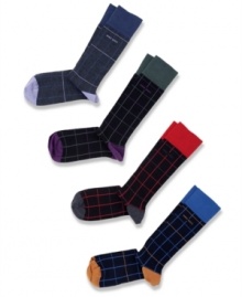 Check out some different patterns for your workweek sock look with these windowpane check socks from Hugo Boss. Check out some different patterns for your workweek sock look with these windowpane check socks from Hugo Boss.