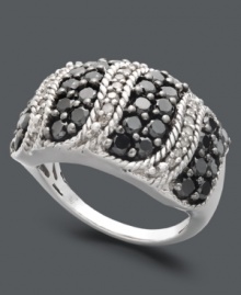 Show your true stripes. This dynamic ring design features rows of contrasting round-cut black diamonds (1-9/10 ct. t.w.) and white diamond accents. Crafted in sterling silver. Size 7. Show your true stripes. This dynamic ring design features rows of contrasting round-cut black diamonds (1-9/10 ct. t.w.) and white diamond accents. Crafted in sterling silver. Size 7.