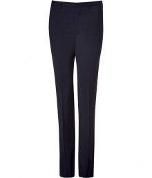 Elegant trousers in fine navy blue wool - Modern slim fit with slanted pockets - The creases create a very slim silhouette - Lightweight, high quality and comfortable - Versatile pants are perfect for many occasions from casual to fancy - Combine with shirt, cashmere pullover and/or a jacket Elegant trousers in fine navy blue wool - Modern slim fit with slanted pockets - The creases create a very slim silhouette - Lightweight, high quality and comfortable - Versatile pants are perfect for many occasions from casual to fancy - Combine with shirt, cashmere pullover and/or a jacket