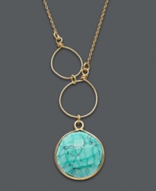 Embrace those sweet, summer vibes. Studio Silver's exotic pendant necklace combines a breezy double circle design with a resin stone pendant in a bold turquoise hue. Set in 18k gold over sterling silver. Approximate length: 2 inches. Approximate drop: 2 inches. Embrace those sweet, summer vibes. Studio Silver's exotic pendant necklace combines a breezy double circle design with a resin stone pendant in a bold turquoise hue. Set in 18k gold over sterling silver. Approximate length: 2 inches. Approximate drop: 2 inches.
