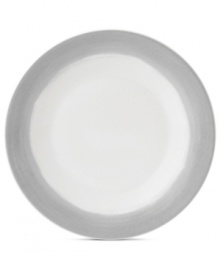 Effortlessly chic, the Simplicity Ombre dinner plate by Vera Wang Wedgwood features a soft band of gray in casual white porcelain.
