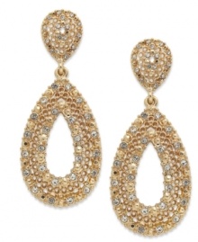 Shimmering glass stones add texture to these teardrop earrings from Charter Club. Crafted in 14k gold-plated mixed metal. Approximate drop: 2 inches. Shimmering glass stones add texture to these teardrop earrings from Charter Club. Crafted in 14k gold-plated mixed metal. Approximate drop: 2 inches.