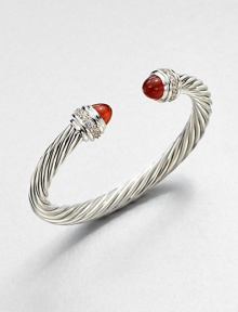 From the Cable Classics Collection. Dazzling diamonds accent this signature sterling silver cable design with carnelian end caps. CarnelianDiamonds, .48 tcwSterling silverDiameter, about 2Slip-on styleImported From the Cable Classics Collection. Dazzling diamonds accent this signature sterling silver cable design with carnelian end caps. CarnelianDiamonds, .48 tcwSterling silverDiameter, about 2Slip-on styleImported