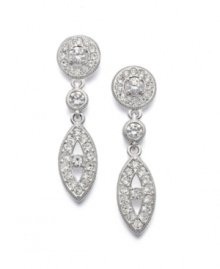 Pretty, petite, and polished. Eliot Danori's Mosaic Elegance Drop earrings are subtle enough for day, yet dramatic enough for evening. Crafted in silver tone mixed metal, earrings feature a circle and marquise-shaped drops decorated with sparkling crystals and cubic zirconias (2/5 ct. t.w.). Approximate drop: 1-3/16 inches. Pretty, petite, and polished. Eliot Danori's Mosaic Elegance Drop earrings are subtle enough for day, yet dramatic enough for evening. Crafted in silver tone mixed metal, earrings feature a circle and marquise-shaped drops decorated with sparkling crystals and cubic zirconias (2/5 ct. t.w.). Approximate drop: 1-3/16 inches.