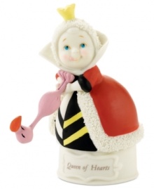 The cutest Queen of Hearts in the land plays a rousing game of flamingo croquet in this Department 56 Snowbabies collectible, crafted of beautiful porcelain bisque.