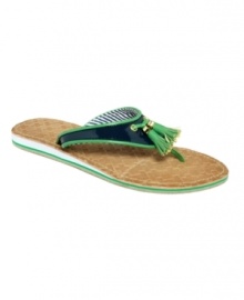 Bright tassels make Tommy Hilfiger's Sidney wedge thongs a festive footwear choice. Bright tassels make Tommy Hilfiger's Sidney wedge thongs a festive footwear choice.