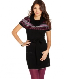 We're totally enamored with this sweater dress from Belle Du Jour! Sporting a ribbed cowl neck design and classic fair-isle print, it's cold-weather garbs like this one that make us long for nippy temps.