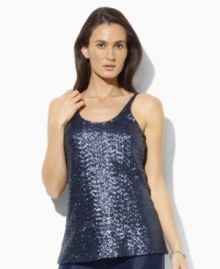 The slinky georgette petite camisole is designed with a sequined mesh overlay to lend glamour to an effortlessly sexy essential, from Lauren by Ralph Lauren. (Clearance) The slinky georgette petite camisole is designed with a sequined mesh overlay to lend glamour to an effortlessly sexy essential, from Lauren by Ralph Lauren. (Clearance)