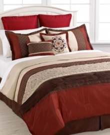 With a distinctly rustic feel, this Liana comforter set lends a rich color palette of red, brown and tan to your space. Luxe pleated and embroidered details add texture and intricacy to the set and finish off this charming look.