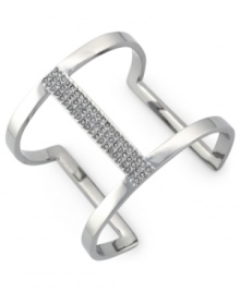 Airy elegance. Vince Camuto's cut-out cuff bracelet is crafted from silver-tone mixed metal with glass crystal accents adding a lustrous touch to the eclectic piece. Approximate diameter: 3-1/2 inches. Airy elegance. Vince Camuto's cut-out cuff bracelet is crafted from silver-tone mixed metal with glass crystal accents adding a lustrous touch to the eclectic piece. Approximate diameter: 3-1/2 inches.