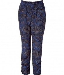 Stylish pants in fine, lyocell and silk blend - Bold, multicolor paisley print in rich shades of blue - Cropped harem silhouette billows gently at hips and tapers through legs - Comfy elasticated waist and two slash pockets at sides - Slim yet relaxed cut, easy and sophisticated - Pair with a simple t-shirt or tank, a boyfriend cardigan and platform pumps or ballet flats Stylish pants in fine, lyocell and silk blend - Bold, multicolor paisley print in rich shades of blue - Cropped harem silhouette billows gently at hips and tapers through legs - Comfy elasticated waist and two slash pockets at sides - Slim yet relaxed cut, easy and sophisticated - Pair with a simple t-shirt or tank, a boyfriend cardigan and platform pumps or ballet flats