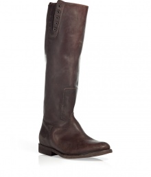Stylish boots in dark brown leather - From the cool Italo label Golden Goose - Trendy vintage look - Modern interpreted classic and feminine version of a riding boot, comfortable, practical, rugged and absolutely wearable anytime around the clock - With round toe and straight, cut to the knee shaft - Broad 2 cm (.8) heel - Works with a dress, but also with slim trousers and skinny jeans Stylish boots in dark brown leather - From the cool Italo label Golden Goose - Trendy vintage look - Modern interpreted classic and feminine version of a riding boot, comfortable, practical, rugged and absolutely wearable anytime around the clock - With round toe and straight, cut to the knee shaft - Broad 2 cm (.8) heel - Works with a dress, but also with slim trousers and skinny jeans