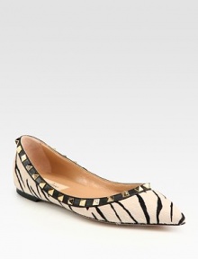 Exotic-printed pony hair on a low-cut silhouette, finished with studded leather trim. Suede and leather upperPoint toeLeather lining and solePadded insoleMade in Italy Exotic-printed pony hair on a low-cut silhouette, finished with studded leather trim. Suede and leather upperPoint toeLeather lining and solePadded insoleMade in Italy