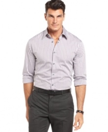Double your pattern. This Perry Ellis shirt works stripes and diamonds for subtle style. Double your pattern. This Perry Ellis shirt works stripes and diamonds for subtle style.