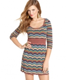 Cozy-up in high, colorful style with Jessica Simpson's chic little sweater dress! The cool chevron-pattern adds serious dimension to this fall closet staple.