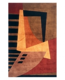 The vivid colors and eye-catching abstractions create a rug with elegant, modern style. An arresting color palette that includes ebony, burnt red and orange gives the rug a striking color contrast which enriches any home with a buoyant, contemporary look. The vivid colors and eye-catching abstractions create a rug with elegant, modern style. An arresting color palette that includes ebony, burnt red and orange gives the rug a striking color contrast which enriches any home with a buoyant, contemporary look.