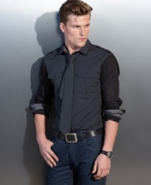 The best of both. Get your stripes and your solids together with this dual-patterned shirt from INC International Concepts. The best of both. Get your stripes and your solids together with this dual-patterned shirt from INC International Concepts.