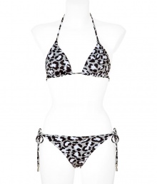 Chic bikini in fine, grey and black nylon stretch - Classic triangle style in elegant, on-trend leopard print - Tie fastenings at halter neck, back and hips - Modest coverage at rear, briefs sit comfortably at hips - Sophisticated and sexy, fits true to size - A must for your next beach getaway Chic bikini in fine, grey and black nylon stretch - Classic triangle style in elegant, on-trend leopard print - Tie fastenings at halter neck, back and hips - Modest coverage at rear, briefs sit comfortably at hips - Sophisticated and sexy, fits true to size - A must for your next beach getaway