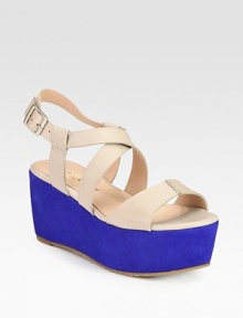 Leather slingback design grounded by a contrasting suede wedge. Suede wedge, 3 (75mm)Suede platform, 2 (50mm)Compares to a 1 heel (25mm)Leather upperLeather liningPadded insoleImportedOUR FIT MODEL RECOMMENDS ordering one half size up as this style runs small. Leather slingback design grounded by a contrasting suede wedge. Suede wedge, 3 (75mm)Suede platform, 2 (50mm)Compares to a 1 heel (25mm)Leather upperLeather liningPadded insoleImportedOUR FIT MODEL RECOMMENDS ordering one half size up as this style runs small.