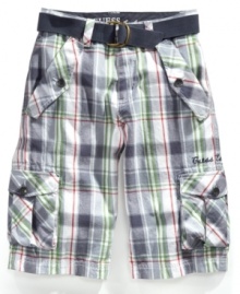Sweet stripes. Fun plaid for fun play, these colorful plaid shorts from Guess are perfect for the playground.