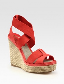 Traditional espadrille wedge and platform adds a touch of texture while stretchy elastic and satin weave around the foot. Braided hemp wedge, 4½ (115mm)Braided hemp platform, 1 (25mm)Compares to a 3½ heel (90mm)Elastic and satin upperLinen liningLeather solePadded insoleImportedOUR FIT MODEL RECOMMENDS ordering one half size up as this style runs small. Traditional espadrille wedge and platform adds a touch of texture while stretchy elastic and satin weave around the foot. Braided hemp wedge, 4½ (115mm)Braided hemp platform, 1 (25mm)Compares to a 3½ heel (90mm)Elastic and satin upperLinen liningLeather solePadded insoleImportedOUR FIT MODEL RECOMMENDS ordering one half size up as this style runs small.
