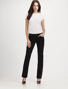 A straight-leg jean with just enough curve and a sleek, slim leg for a flattering look.THE FITFitted through hips and thighs Medium rise, about 9 Inseam, about 34½THE DETAILSZip fly Five-pocket style Plain back patch pockets 98% cotton/2% Lycra spandex Machine wash Made in the USA of imported fabricAdditional Information Women's Modern Size Guide 