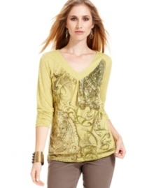 Expand your fall weekend attire with this casual top from Style&co. featuring ruched sleeves and a pretty print! Expand your fall weekend attire with this casual top from Style&co. featuring ruched sleeves and a pretty print!