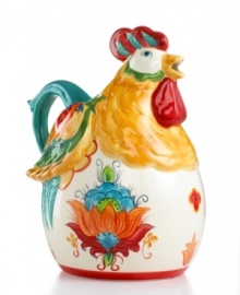 Big bold florals, exuberant hues and a whimsical rooster shape make the Pasha pitcher a country-fun addition to casual tables and decor. From Tabletops Unlimited. Big bold florals, exuberant hues and a whimsical rooster shape make the Pasha pitcher a country-fun addition to casual tables and decor. From Tabletops Unlimited.