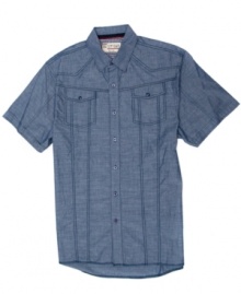 In a chilled-out chambray, this short-sleeved shirt from No Retreat is ready to take on your weekend. In a chilled-out chambray, this short-sleeved shirt from No Retreat is ready to take on your weekend.