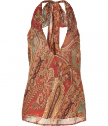 Set the foundation for seamless feminine looks with Polo Ralph Laurens paisley print halter top, detailed in sweet silk chiffon for an alluring luxe finish - Self-tie halter strap, deep V-neckline, sleeveless, low-cut back - Softly fitted silhouette - Team with richly hued separates and classic leather accessories Set the foundation for seamless feminine looks with Polo Ralph Laurens paisley print halter top, detailed in sweet silk chiffon for an alluring luxe finish - Self-tie halter strap, deep V-neckline, sleeveless, low-cut back - Softly fitted silhouette - Team with richly hued separates and classic leather accessories