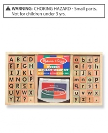 Write exciting messages with this beautifully organized wooden alphabet stamp set.