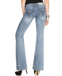 With trouser-style pockets, these Rock Revival flared jeans are a new style to add to your denim wardrobe! With trouser-style pockets, these Rock Revival flared jeans are a new style to add to your denim wardrobe!