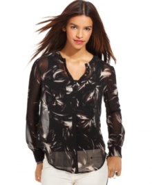 A must-have for fall, this printed Sanctuary chiffon blouse goes the style mile -- dress it up or down! A must-have for fall, this printed Sanctuary chiffon blouse goes the style mile -- dress it up or down!