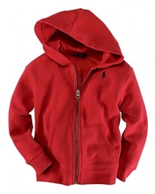An essential casual piece is rendered in soft, comfy fleece with a signature embroidered pony at the chest.
