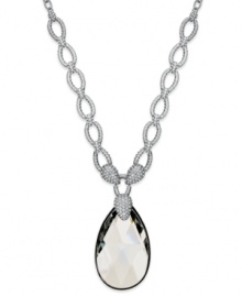 Inspired by classic Hollywood glamour, this stunning necklace boasts a large clear crystal drop pendant. The links of the chain are embellished with clear crystal pave accents. Crafted in rhodium-plated mixed metal. Inspired by classic Hollywood glamour, this stunning necklace boasts a large clear crystal drop pendant. The links of the chain are embellished with clear crystal pave accents. Crafted in rhodium-plated mixed metal.