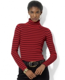 Knit for a feminine fit in soft ribbed cotton, Lauren Ralph Lauren's versatile petite turtleneck provides a sleek essential for cooler days. Knit for a feminine fit in soft ribbed cotton, Lauren Ralph Lauren's versatile petite turtleneck provides a sleek essential for cooler days.
