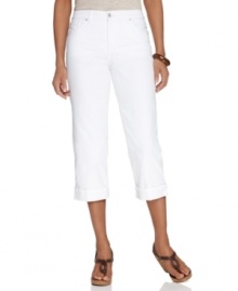 Style&co.'s cuffed white jeans are just the thing to jump-start your spring look. The tummy control panel gives you a sleek, smooth silhouette, too!