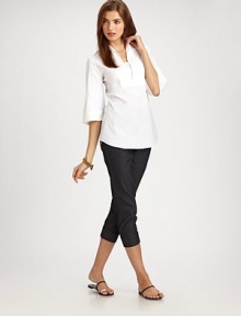 Dark denim is perfectly cropped and designed for a chic, slim fit with back slits at the hem.No-waistband style Clean front Side zipper Inseam, about 26 Italian cotton/polyurethane; dry clean Made in ItalyOUR FIT MODEL RECOMMENDS ordering true size.. Dark denim is perfectly cropped and designed for a chic, slim fit with back slits at the hem.No-waistband style Clean front Side zipper Inseam, about 26 Italian cotton/polyurethane; dry clean Made in ItalyOUR FIT MODEL RECOMMENDS ordering true size..